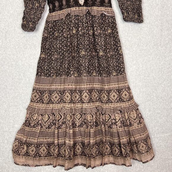 Sea New York Nadine Border Smocked Midi Dress In Chocolate Size 0 - Picture 4 of 11